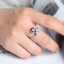 指輪 レディース リング アメジスト ハート スターリングシルバー フォックス 猫 オープン かわいい カジュアル 紫 赤 黄色