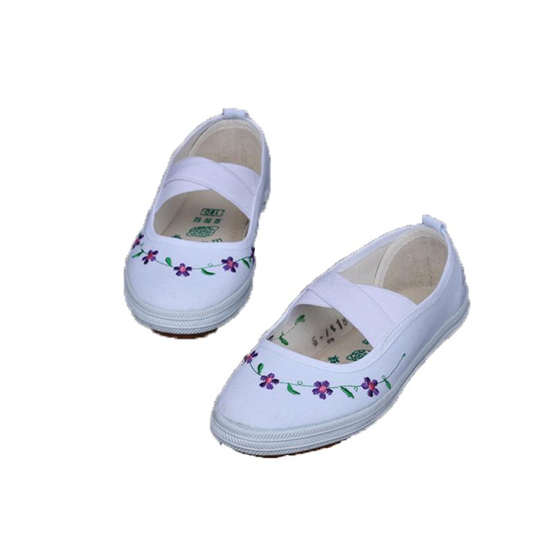 体操シューズ 女の子 子供 白 クロスゴム 刺繍 花柄 学生 ダンスシューズ キャンバス