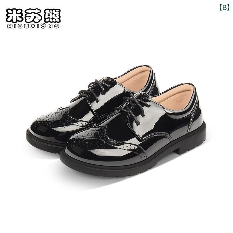 革靴 男の子 黒 春秋 英国風 子供 小学生 発表会 撮影 柔らかいソール フォーマル 面ファスナー おしゃれ