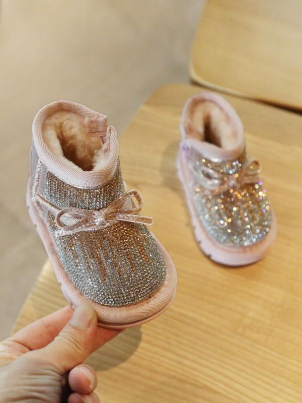 ブーツ ベビー 女の子 秋冬 防寒 裏起毛 キラキラ 雪用 滑り止め 柔らかい プリンセス 可愛い 子供 厚手 歩き始め 練習シューズ