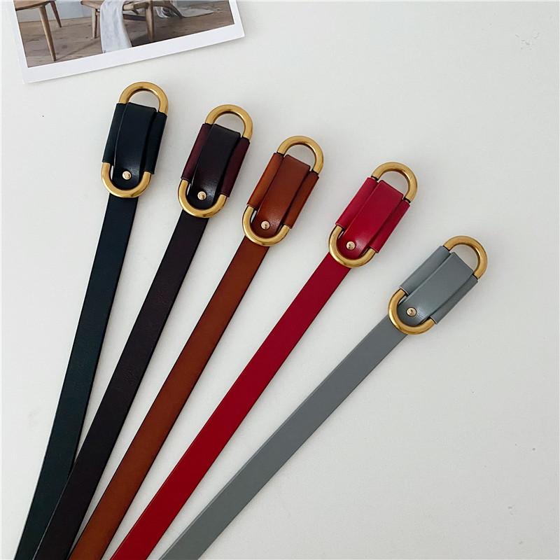 主素材: 二層牛革 スタイル: ベーシック 性別: レディース デザイン: ベルト ベルト部分の特徴: 無地 カラー: ライトブラウン.グレー.レッド.コーヒー.ブラック 金具素材: 合金 バックルタイプ: スムースバックル 長さ: ワンル...