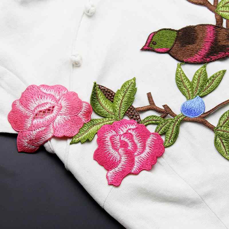 花 刺繍 ワッペン 鳥 布 アップリケ 服 DIY 大きめ エスニック チャイナ風 装飾 アクセサリー 手縫い 柔らか 手芸 衣装 おしゃれ