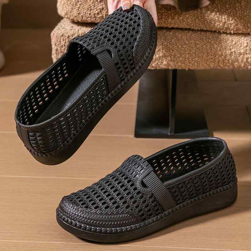 フラット 靴 レディース 夏 ぺたんこ サンダル 滑りにくい ナース シューズ 快適 ミセス 歩きやすい 普段使い 旅行 通気性 PVC 白 黒 茶