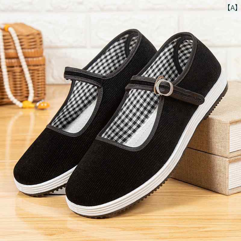 フラット 靴 レディース レトロ 脱げにくい 歩きやすい 布 春 ミセス バックル ぺたんこ ラウンドトゥ ローカット シンプル おしゃれ 黒 赤