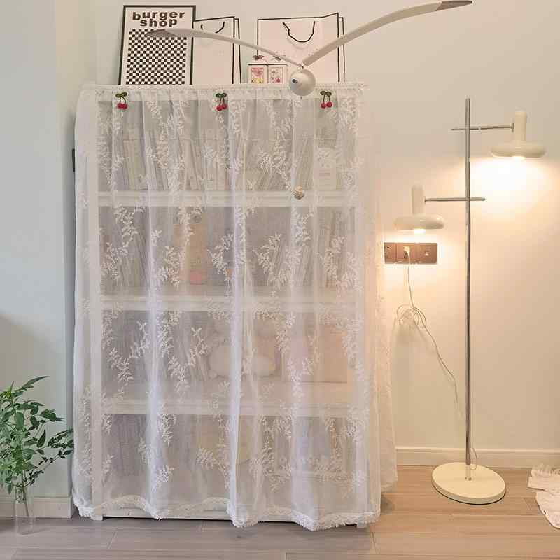 カーテン おしゃれ レース 棚隠し サンシェード 小窓 バルコニー レトロ ロング丈 面ファスナー キッチン 寝室 リビング ツル柄 シンプル さくらんぼ 白