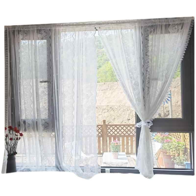 カーテン オシャレ レース フリル 柔らかい 防塵 日除け レトロ 小窓 バルコニー リビング 寝室 キッチン シンプル エレガント 刺繍 花柄 白