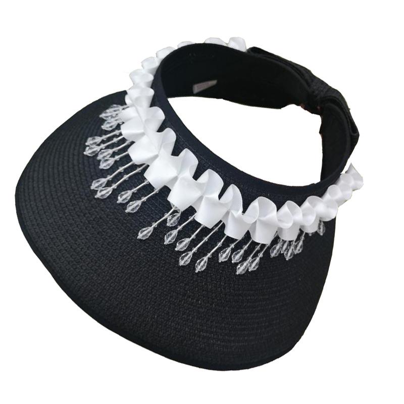 サンバイザー 麦わら レディース 韓国 夏 つば広 フリンジ 日焼け防止 ビーチ 旅行 調整可能 白 黒 茶色 プリーツ おしゃれ おでかけ 普段使い シンプル ナチュラル