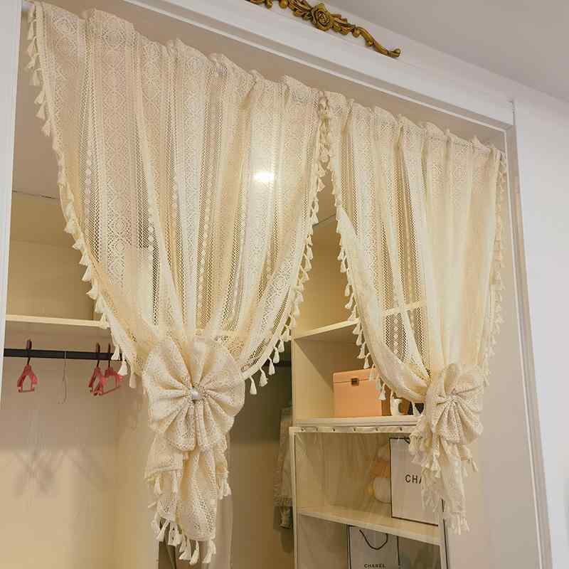 カーテン おしゃれ 新生活 インテリア 模様替え タッセル 綿 リネン エレガント レース レトロ 遮光 目隠し 防塵 日除け 小窓 リビング キッチン