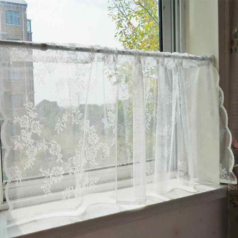 カフェ カーテン おしゃれ 北欧風 花柄 刺繍 シンプル ハーフサイズ レース メッシュ レトロ 遮光 防塵 日除け 仕切り 小窓 リビング キッチン 新生活 インテリア 模様替え 白