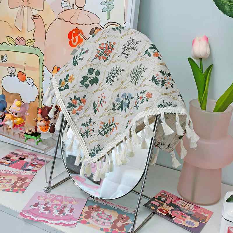 テーブルクロス おしゃれ コットン リネン ミラーカバー 小さめ 花柄 タッセル レトロ 柔らかい 通気性..