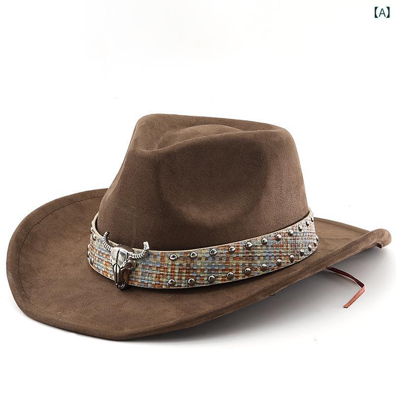 ウエスタン カウボーイ ハット 帽子 ボヘミアンン スエード つば広 エスニック チベット ジャズ 黒 ピンク ベージュ シンプル アウトドア 日焼け防止 旅行 民族