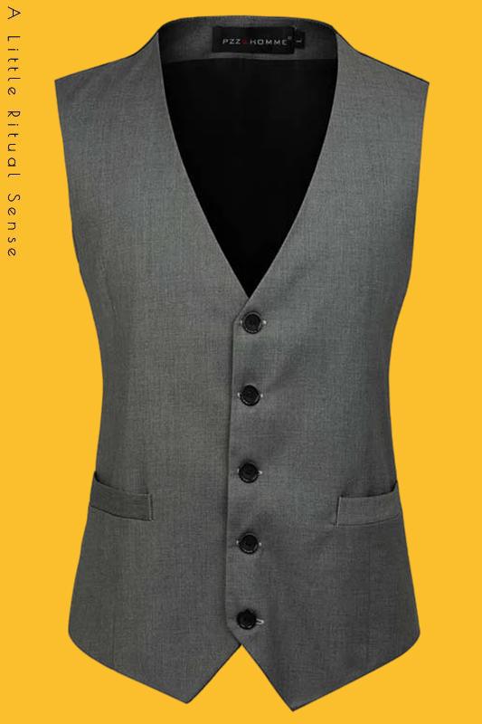 ベスト メンズ スーツ 大きいサイズ 春秋 英国 スタイル ビジネス カジュアル シングルブレスト チョッキ Vネック 黒 グレー 青 スリムフィット ポケット