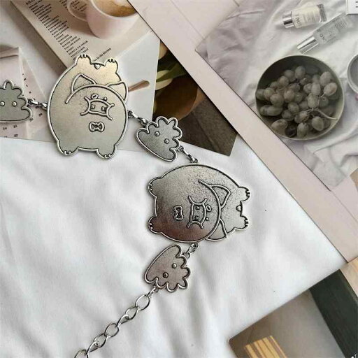 チェーンベルト レディース 装飾品 小物 アクセサリー ウエスト 合金 シングルループ Y2K 普段使い かわいい ブタ レトロ シルバー チェーンベルト レディース 装飾品 小物 アクセサリー ウエスト 合金 シングルループ Y2K 普段使い かわいい ブタ レトロ シルバー