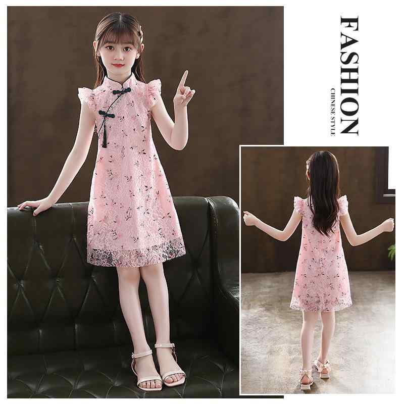 漢服 子供 コスプレ ひざ丈 女の子 チャイナ風 ドレス レース ワンピース フリル かわいい 夏 プリンセ..