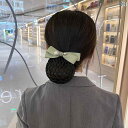 シニヨン ネット 可愛い 美容師 レディース パール 光沢 リボン ナース ヘアアクセサリー ビジネス まとめ髪 頭飾り CA クリップ 韓国 緑 黒 青