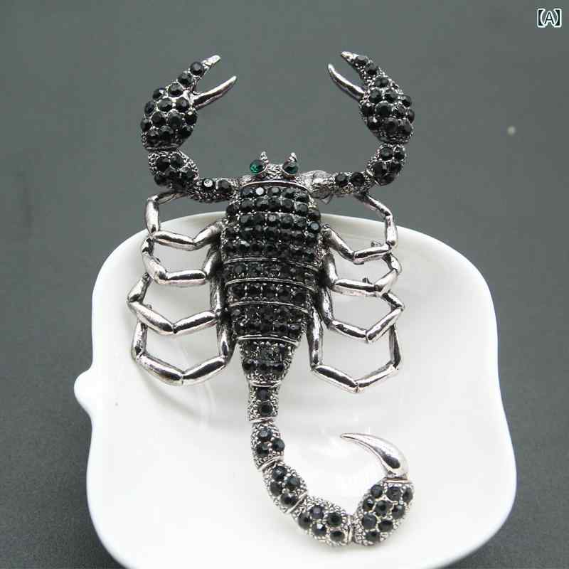 ラペルピン メンズ スーツ コート ブローチ サソリ 合金 ストーン 象嵌 キラキラ アクセサリー アンティーク調 おしゃれ パンク 黒 プレゼント