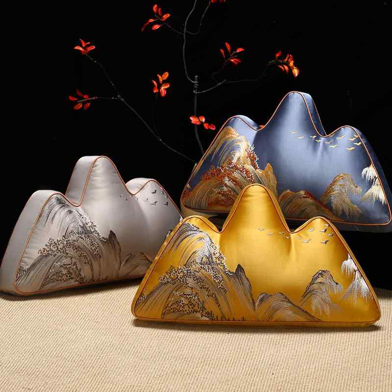 クッション ソファ おしゃれ カバー 中国 チャイナ風 リビング 寝室 ベッド 背もたれ 腰枕 刺繍 山 鳥 ..