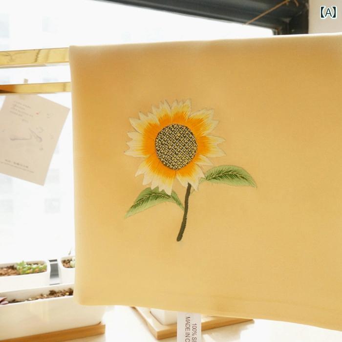ハンカチ レディース ギフト 母の日 刺繍 ひまわり 花 柔らかい 光沢 チャイナ風 普段使い ビジネス 黄色 青 ゴールド ミセス エレガント