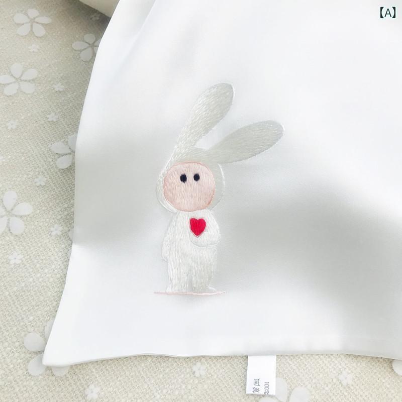 ハンカチ レディース ギフト 母の日 二重 刺繍 うさぎ 汗拭き 柔らかい かわいい 光沢 普段使い 旅行 ワンポイント シンプル 白 黄色 グレー