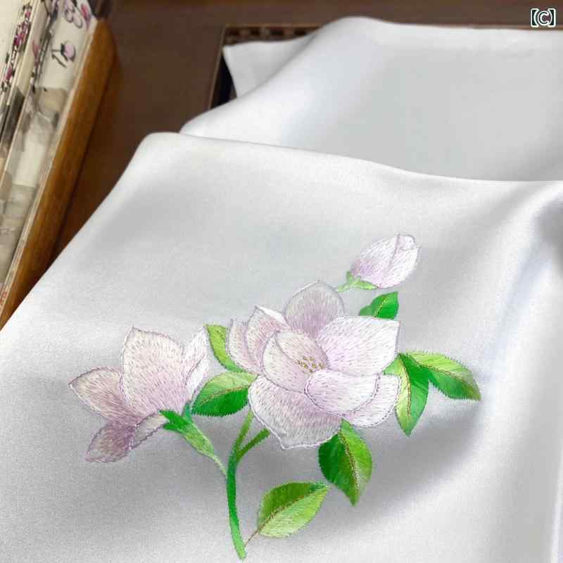 ハンカチ レディース ギフト 母の日 刺繍 ジャスミン 竹 ハス 柔らかい おしゃれ チャイナ風 光沢 普段使い ビジネス スクエア ピンク 青 白
