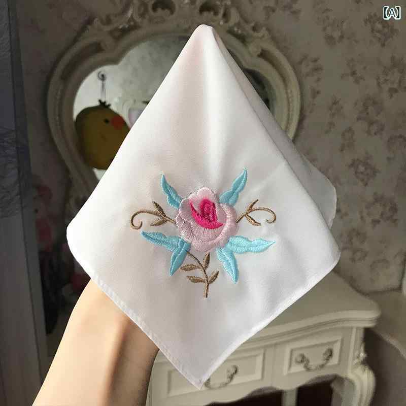 ハンカチ レディース ギフト 母の日 チャイナ風 レトロ 刺繍 カップル 柔らかい 光沢 エレガント シンプル 普段使い 旅行 牡丹 蝶 梅 白 緑 青