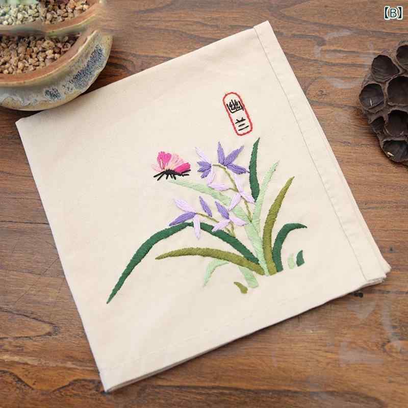 ハンカチ レディース ギフト 母の日 刺繍 レトロ チャイナ風 花 漢字 柔らかい 普段使い ビジネス 汗拭き 正方形 バラ ハス 綿
