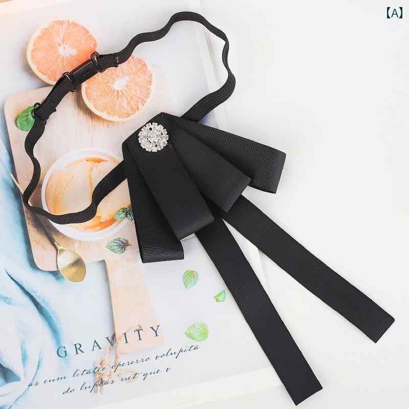 リボン タイ 制服 JK 韓流 蝶 レディース シャツ 襟 ビジネス 黒 光沢 キラキラ ロリ ゴシック コスプレ 撮影 伸縮性 調節可能 ピン