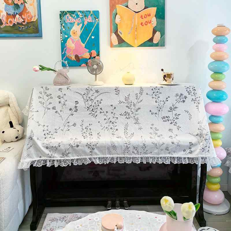 おしゃれ ピアノ カバー 電子 アップライト 防塵 保護 装飾布 レトロ 花柄 白 ガーゼ 軽量 通気性 スクエア 家具 日焼け防止 テーブルクロス シンプル 上品