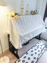 ピアノ カバーアップライト おしゃれ 装飾布 防塵 レース フリル付き カントリー調 レトロ 家具 テーブル クロス 白 花 蝶 ボヘミアン 柄 上品 スクエア