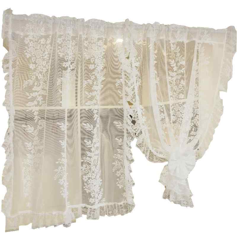 カフェカーテン おしゃれ レース 小窓 目隠し 透け感 レトロ 白 薄手 植物 ナチュラル シンプル リビング 間仕切り 寝室 玄関 キッチン フリル のれん