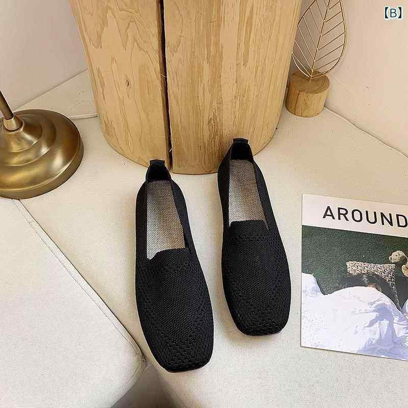 レディース フラット シューズ 靴 おしゃれ 女性用 ラウンドトゥ 春夏 ぺたんこ 通気性 メッシュ 滑り止め 履きやすい ママ 柔らかい シンプル カジュアル 無地 柄 黒 アイボリー 赤