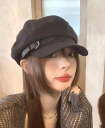 キャスケット レディース 春 おしゃれ 帽子 女性 八角形 秋 レトロ 小顔 通気性 調節可能 つば付き ベルト 装飾 無地 シンプル カジュアル 普段使い お出かけ レジャー 黒