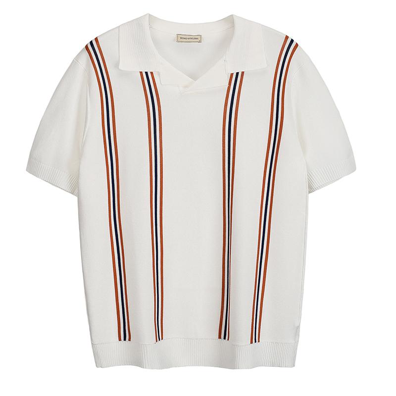 ポロシャツ 半袖 メンズ おしゃれ 春夏 トップス ジャカード 開襟 スリム フィット 薄手 変形しにくい ソフト ストレッチ レトロ カジュアル ストライプ 黒 白 黄色 大きいサイズ