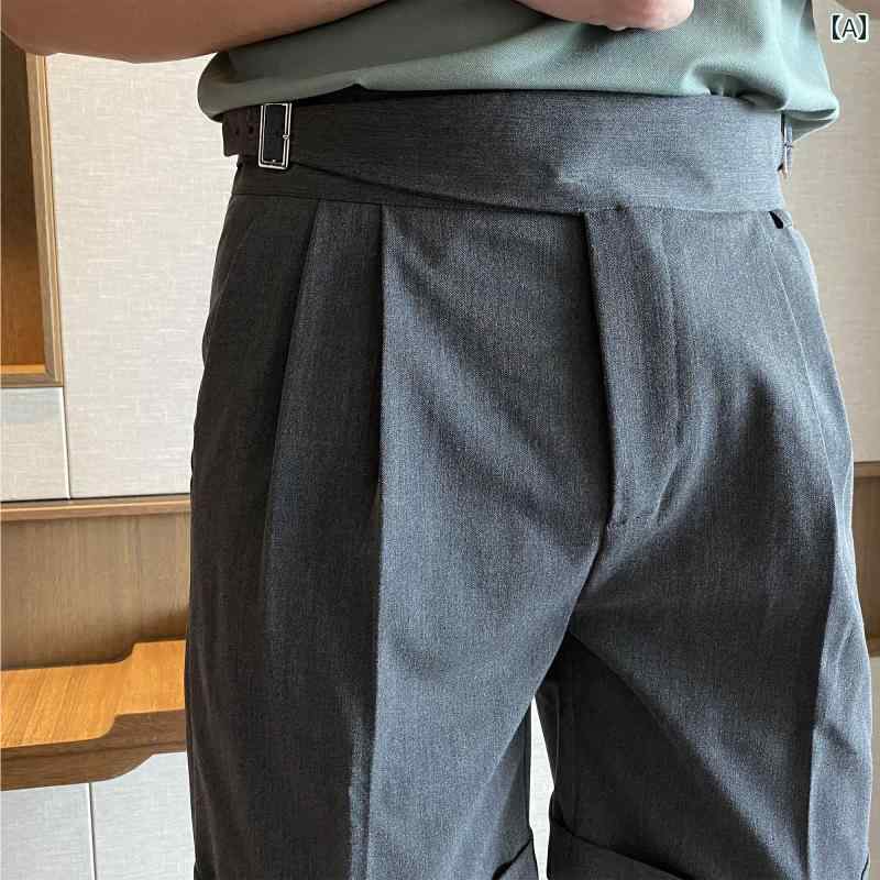 ハーフパンツ メンズ 膝上 春夏 ポリエステル ポケット バックル ツータック ハイウエスト ストレート スリム フィット カジュアル きれいめ シンプル 無地 グレー 黒 白 大きいサイズ