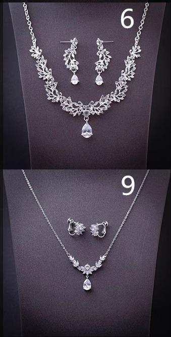 ウェディング アクセサリー 新婦 ブライズメイド ネックレス イヤリング ピアス 2点セット 合金 ストーン キラキラ 結婚式 舞台 韓国 おしゃれ リーフ 花 銀
