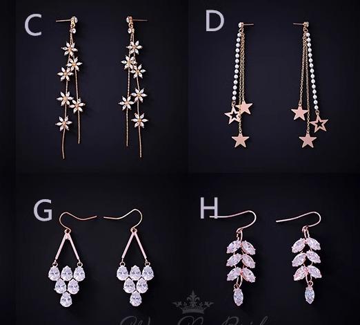 ウェディング アクセサリー 新婦 ブライズメイド イヤリング ピアス ロング 揺れる 合金 ビーズ ストーン 結婚式 発表会 おしゃれ 花 星 水滴 金 銀 赤