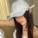 キャップ レディース おしゃれ 韓国 普段使い 小さめ 湾曲 夏 綿 調整可能 リボン カジュアル 白 黒 シンプル おでかけ 小顔(4)