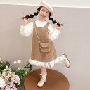キッズ 女の子 ワンピース 春秋冬 ポリエステル 黒 アプリコット シンプル カジュアル 普段使い おでかけ おしゃれ 柔らかい 長袖 セット