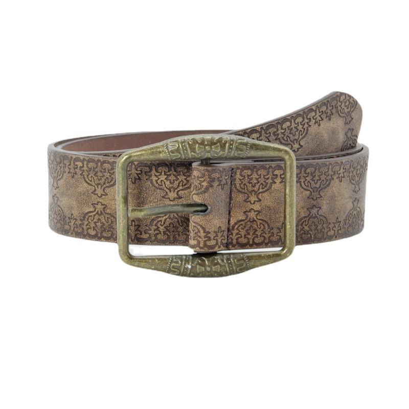 ベルト ヴィンテージ風 女性 民族風 プリント 茶色 アンティーク調 バックル ウエストアクセサリー カ..