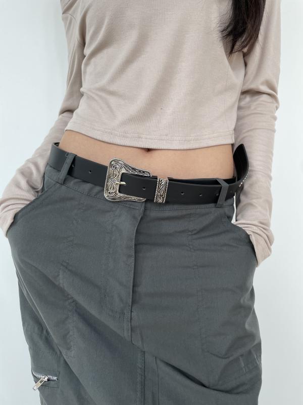 ベルト ヴィンテージ風 シンプル きらきら 彫刻 バックル 韓国 サブカルチャー パンク