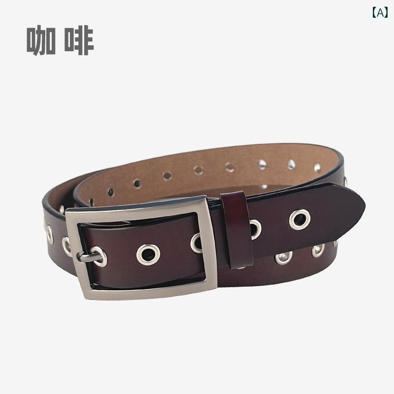 ベルト レディース 革 シンプル 無地 アメリカン ヴィンテージ風 パンク ジーンズ きれいめ カジュアル