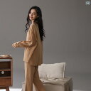 パジャマ 薄手 長袖 レディース ルームウェア 上下 セットアップ 柔らかい 春秋 綿 二層 ガーゼ ウエストゴム ポケット ボタン カジュアル おしゃれ