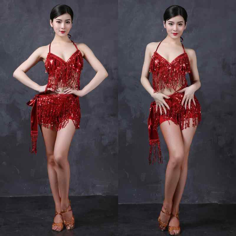 ベリーダンス衣装 ラテン セットアップ レディース トップス ヒップスカーフ インナーパンツ スパンコール フリンジ レッスン着 パフォーマンス ステージ セク...