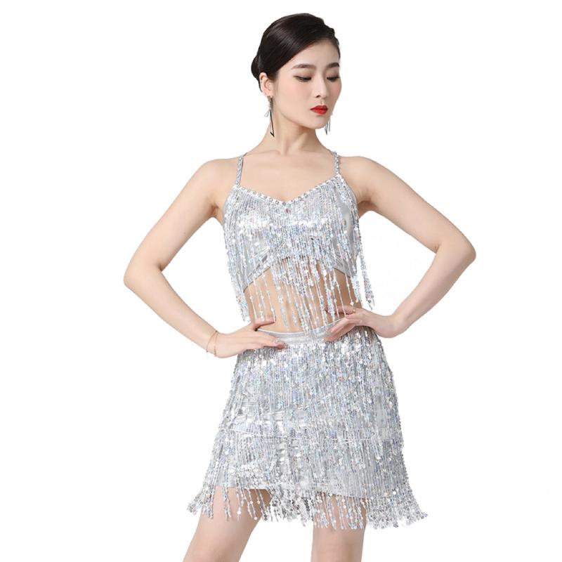 ダンス衣装 トップス スカート レディース フリンジ スパンコール スリム ラテン ベリー ジャズ パフォーマンス ステージ セクシー おしゃれ ゴールド シルバー 赤