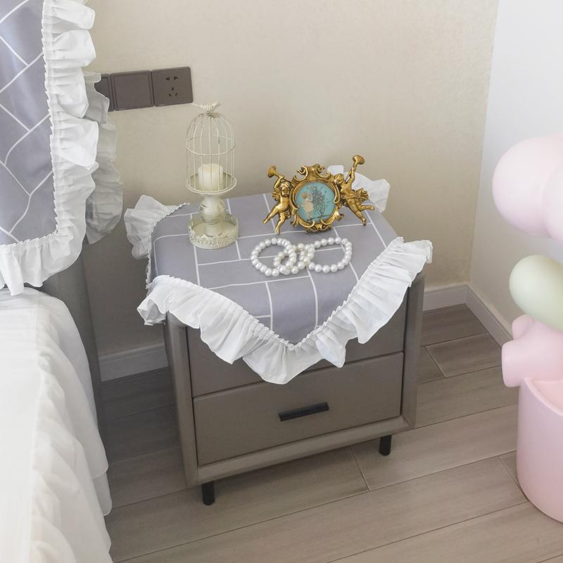 埃 除け カバー レース 生地 ベッド サイド テーブル マット 保護 パッド テレビ キャビネット 柔らかい 大きな フリル 布 グレー 白 正方形 レイアウト