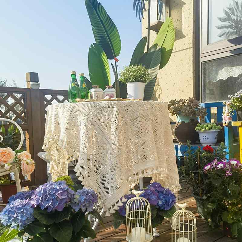 埃 除け カバー レース タッセル テーブル クロス キャビネット 小さめ ベッド サイド 防塵 柔らかい カントリー シアー 四角 ベージュ チェック柄