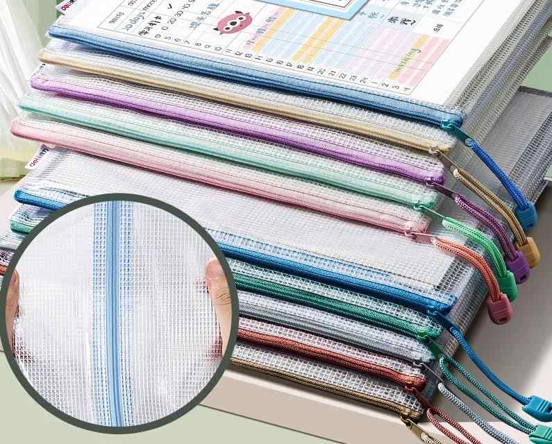 書類 整理 バッグ 科目 分類 収納 袋 A4 防水 透明 メッシュ ファスナー 大容量 学生 教科書 ノート プ..