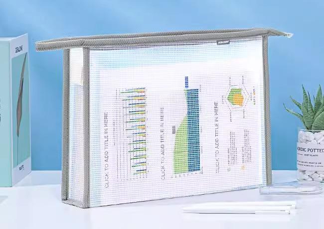 書類 整理 バッグ 大きいサイズ 立体 厚手 半透明 メッシュ 防水 ファスナー 分類 収納 袋 大容量 EVA 教科書 ノート 学習用品 グレー 白 青