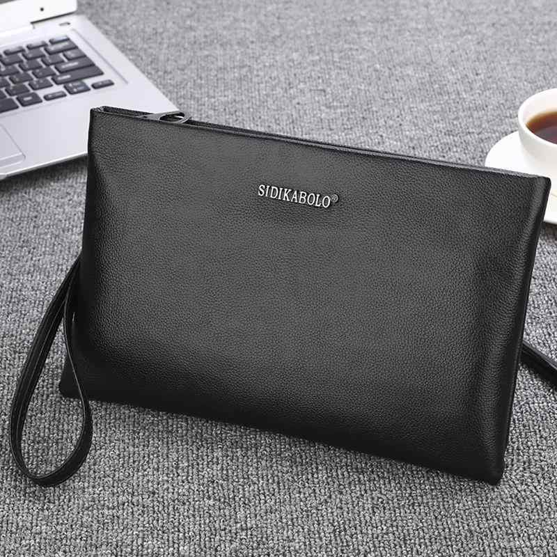 クラッチバッグ メンズ ハンド カジュアル 柔らかい ストラップ 牛革 財布 大容量 ジッパー カード 英..