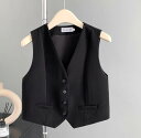 ベスト レディース 秋 トップス ジレ チョッキ レイヤード 前開き シングルブレスト ショート丈 スリム フィット 通勤 制服 シンプル オフィス カジュアル おしゃれ 黒 白